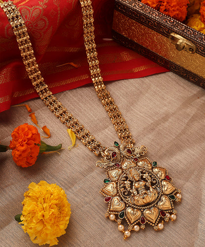 Long Statement Temple Jewellery Necklace Set with Kari Motif