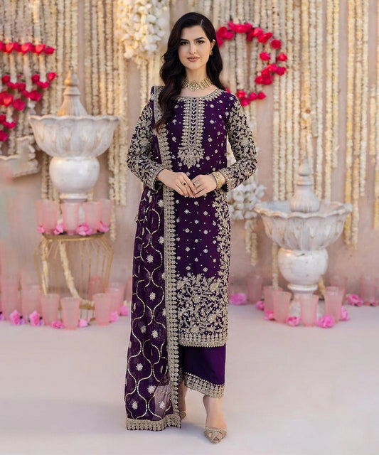 Salwar Kameez Wine Georgette with Dupatta