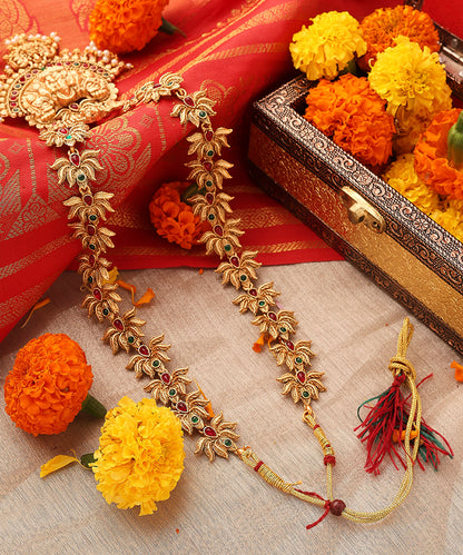 Temple Jewellery Long Statement Necklace Set with Kari Motif