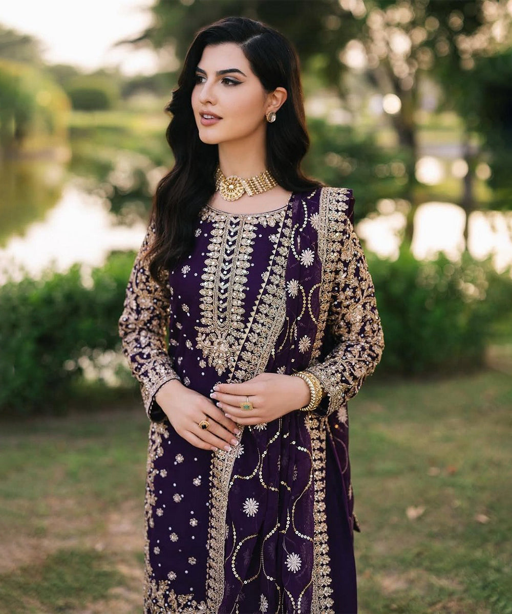 Salwar Kameez Wine Georgette with Dupatta