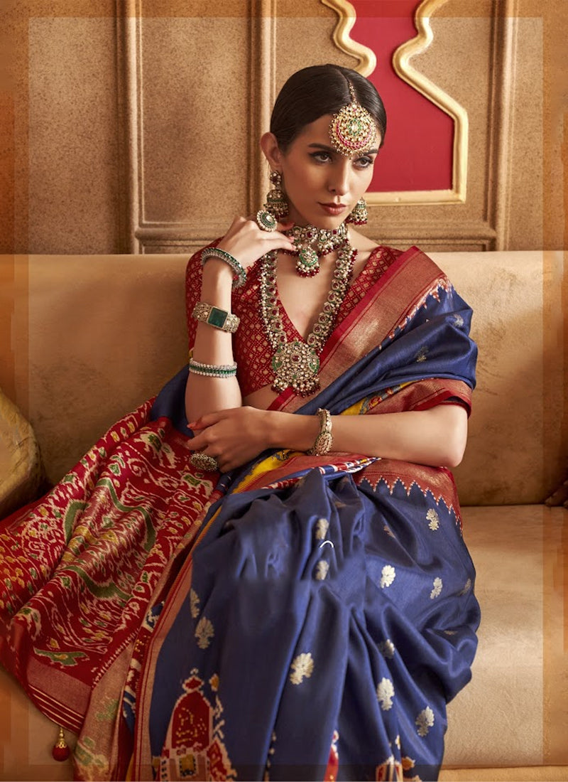 Navy Blue Patola Art Silk Saree
