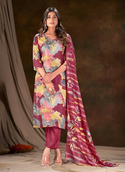 Multicolor Cotton Printed Kurta with Pant & Dupatta