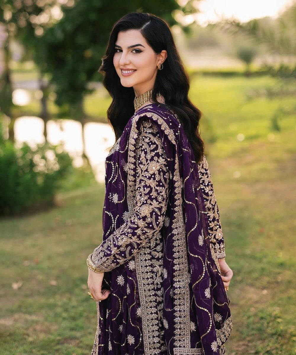 Salwar Kameez Wine Georgette with Dupatta