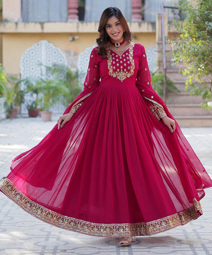 Anarkali Pink Georgette with Dupatta