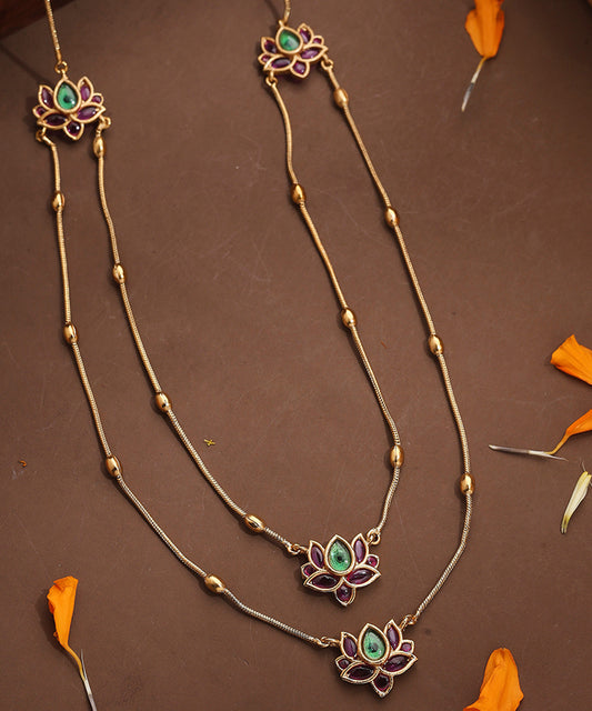 Two Layer Necklace with Lotus Motif