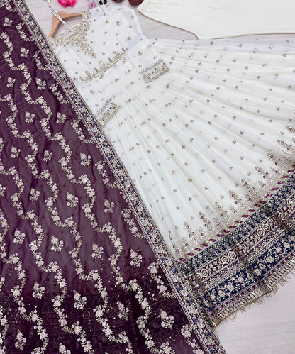 Anarkali White Georgette with Bottom and Dupatta