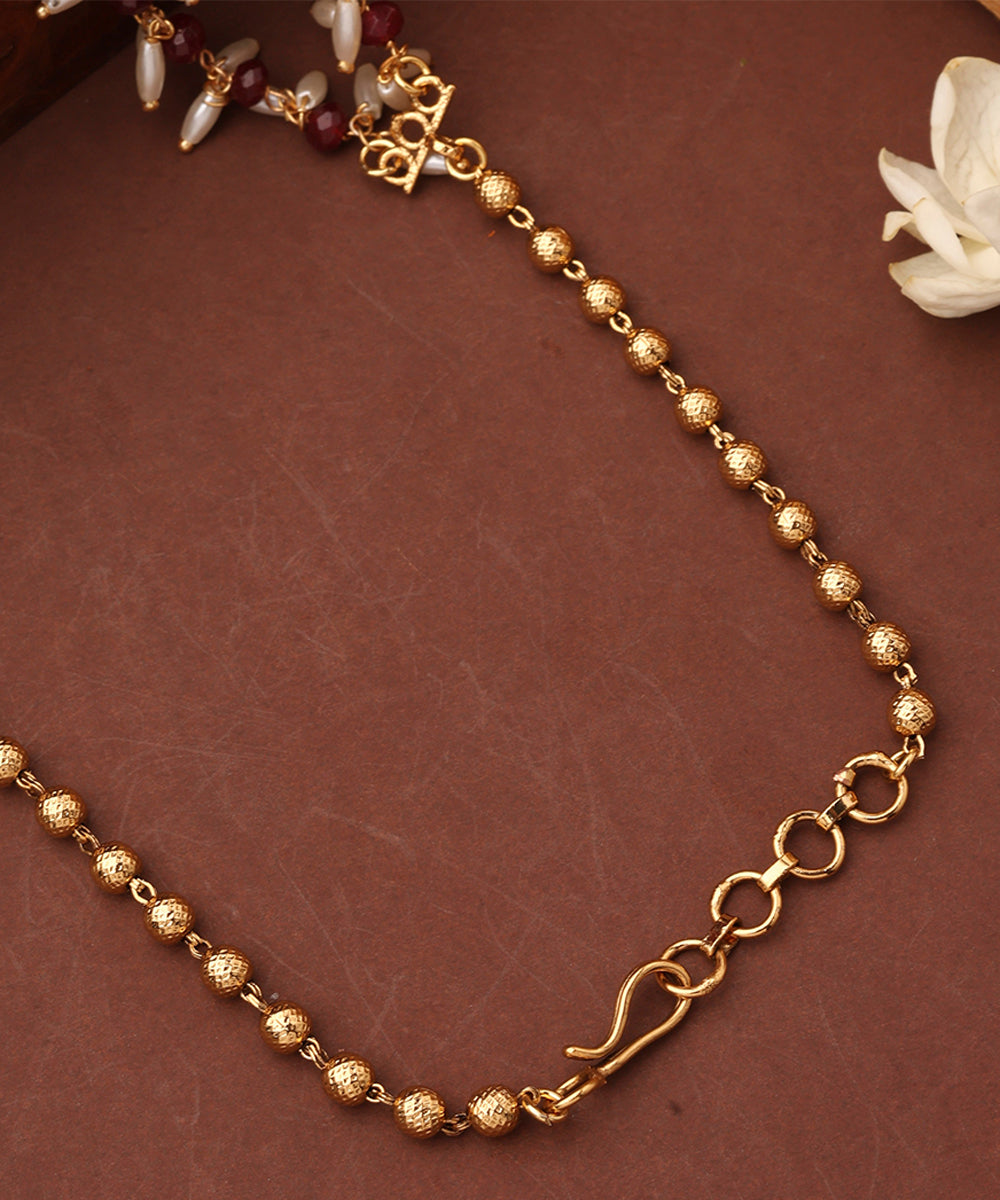 Rice Pearl Necklace with Red Beads