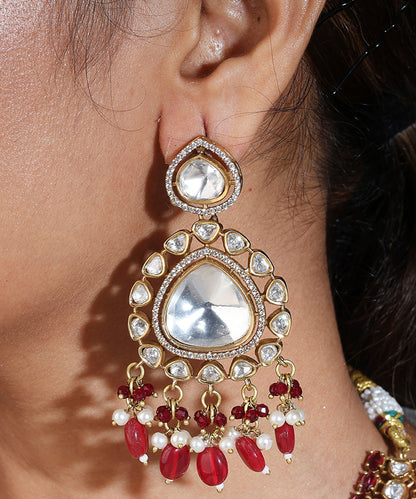 Kundan Stone Kari Shape Necklace Set in Pink