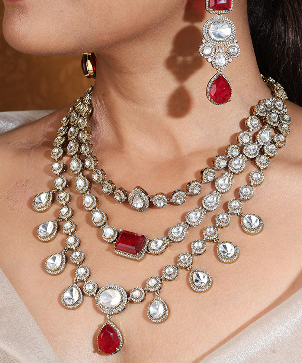 Layered Necklace with American Stones and Red Stones