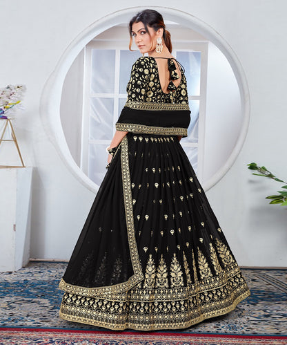 Lehenga Choli Black Thread Sequins Embroidered Georgette with Dupatta Unstitched