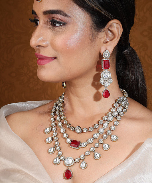 Layered Necklace with American Stones and Red Stones