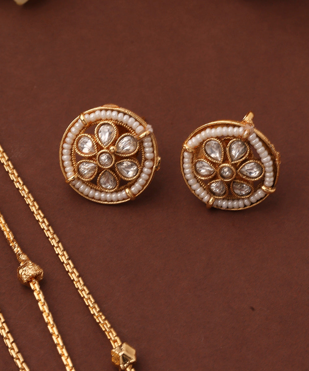 Five Layer Necklace Set with Round Pendants and White Stones
