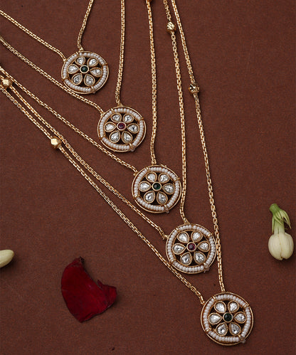 Five Layer Necklace Set with Round Pendants and Multicolour Stones