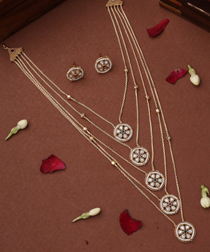 Five Layer Necklace Set with Round Pendants and Multicolour Stones