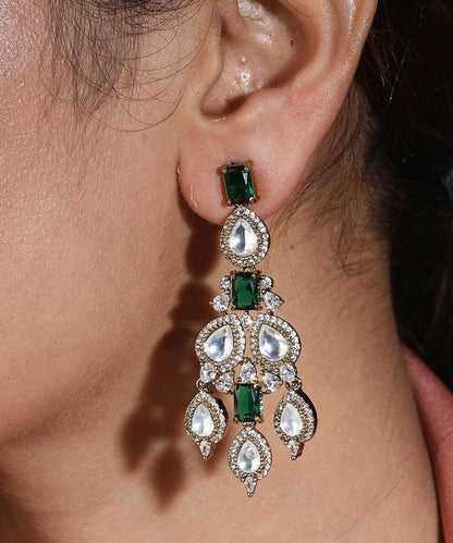 Classic Necklace Set with American Diamond Stones and Green Accents