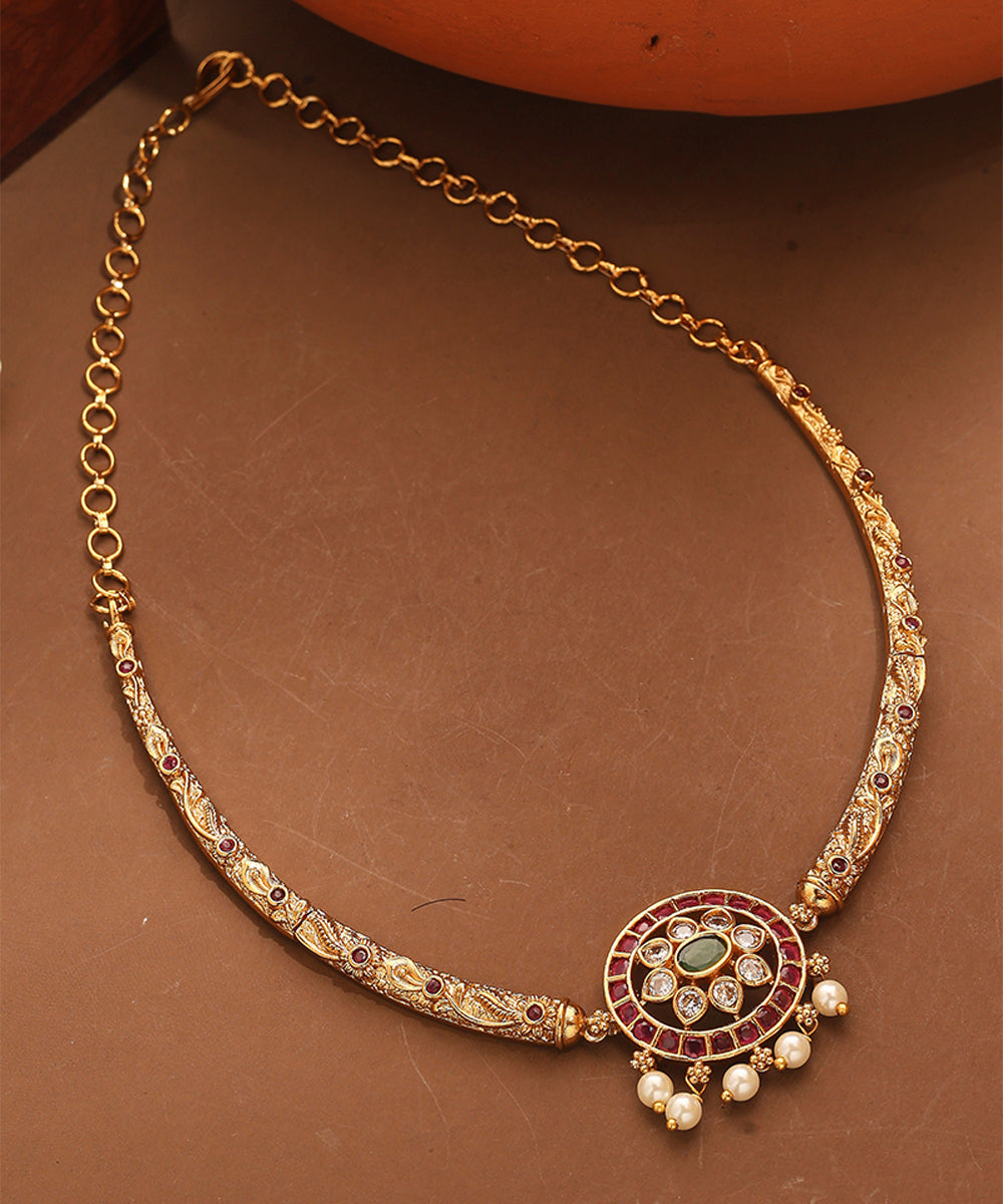 Minimalistic Gold Plated Choker with Kemp Necklace