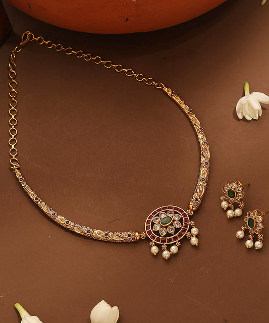Minimalistic Gold Plated Choker with Kemp Necklace
