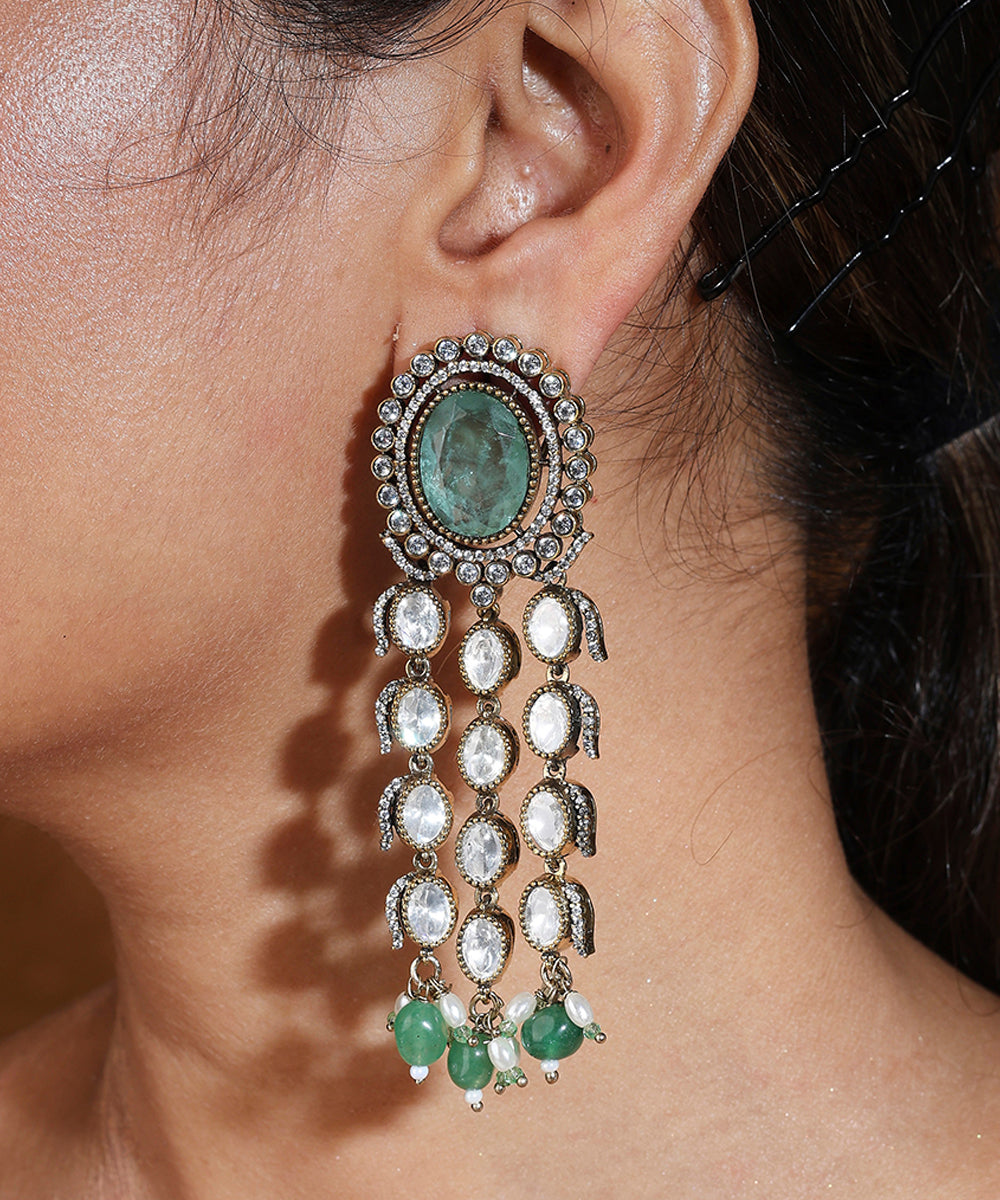 Mint Green Stone Kundan Layer Choker Necklace Set with Maang Tikka