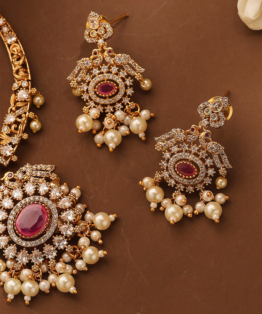 Gold Plated American Stone Studded Necklace Set