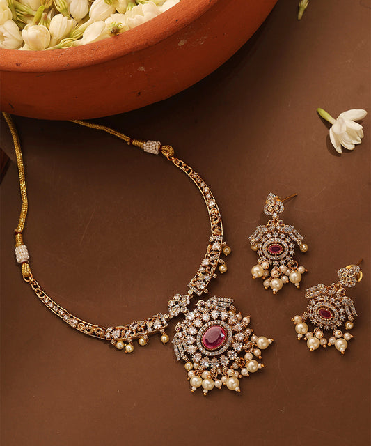 Gold Plated American Stone Studded Necklace Set