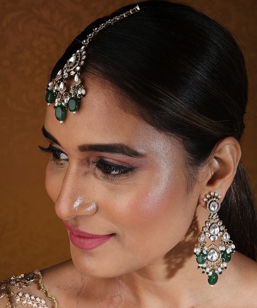 Bridal Choker Necklace with Kundan Stones and Green Drops