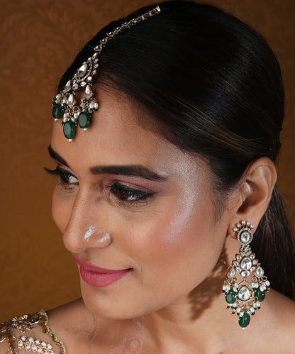 Bridal Choker Necklace with Kundan Stones and Green Drops
