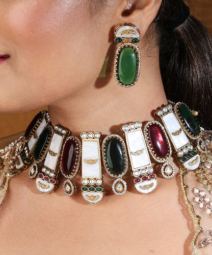Designer Choker with Statement Red and Green Stones