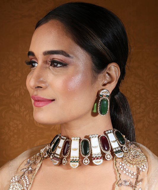 Designer Choker with Statement Red and Green Stones