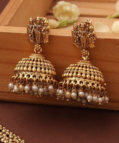 Gold Plated Temple Jewellery Necklace Set with Goddess Motif