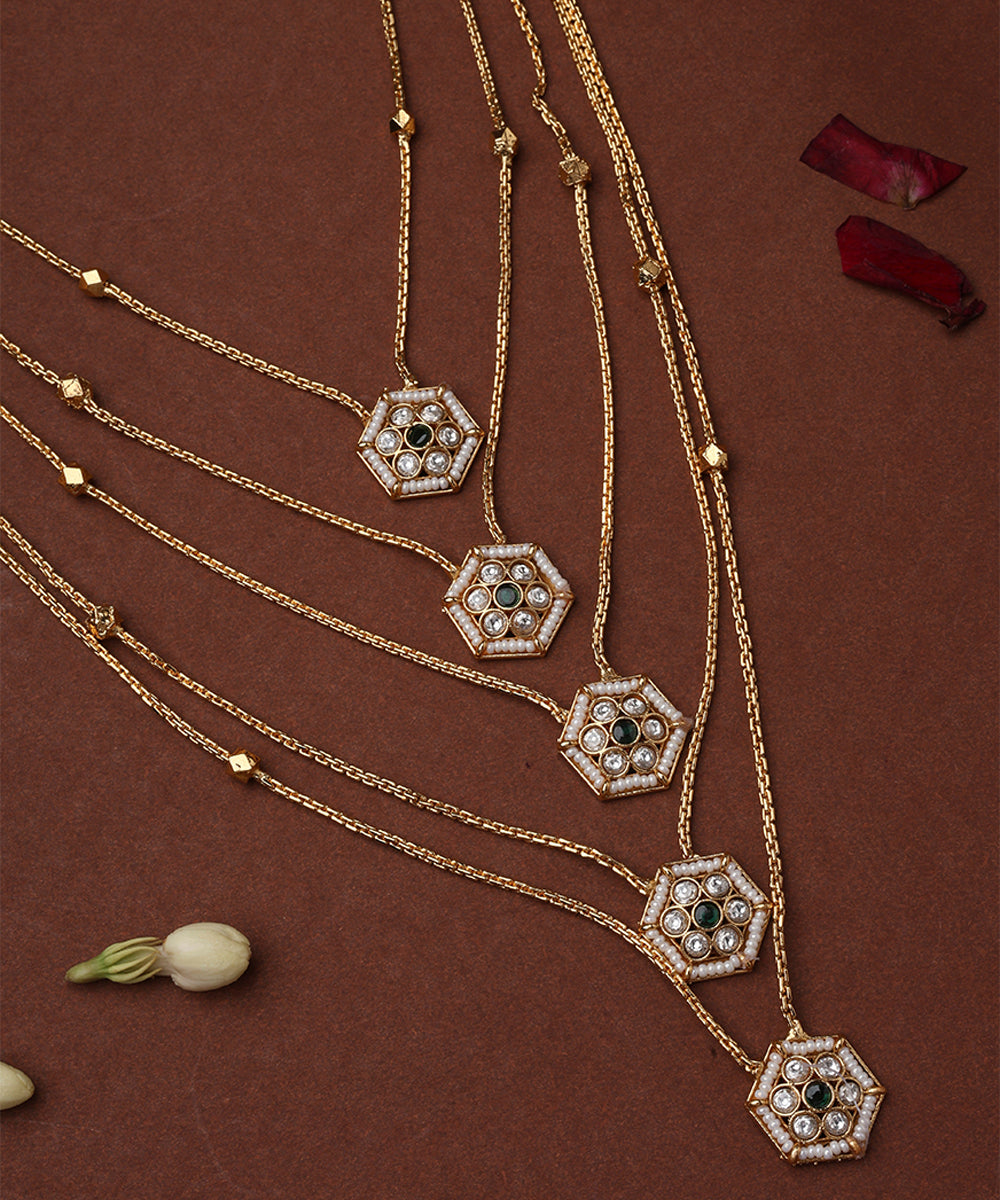 Five Layer Necklace with Green Hexagon Pendants