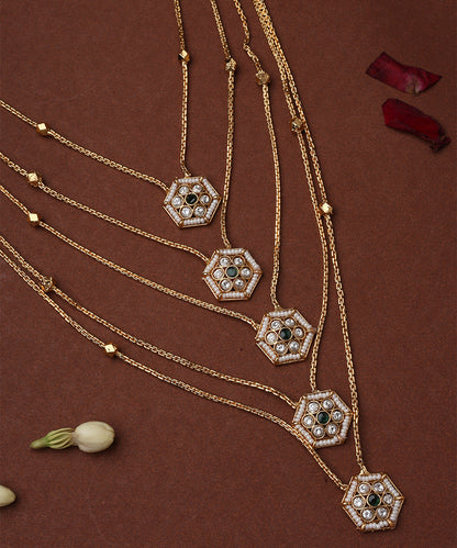 Five Layer Necklace with Green Hexagon Pendants