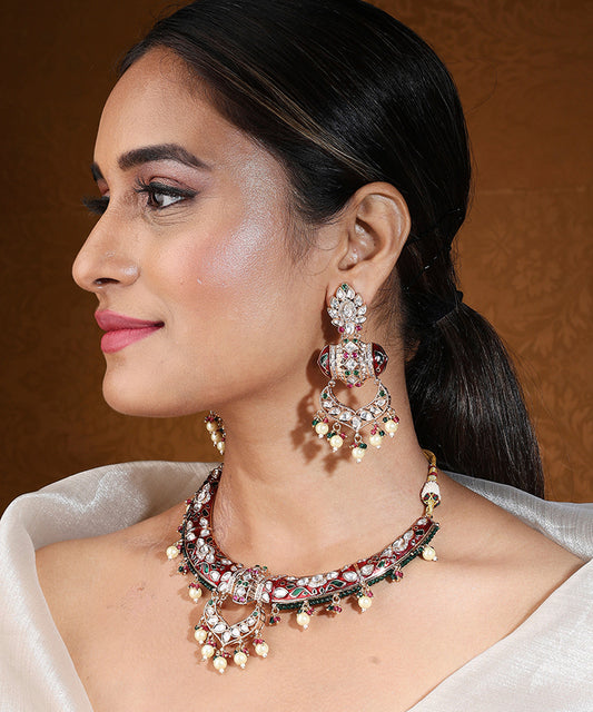 Hasli Choker with Meenakari Work and Kundan Stones