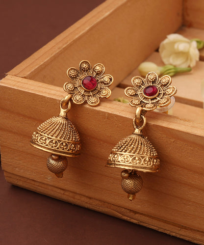 Gold Plated Temple Necklace Set with Flower Motif