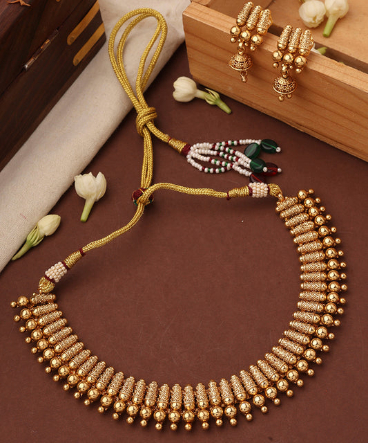 Gold Plated Temple Design Necklace Set