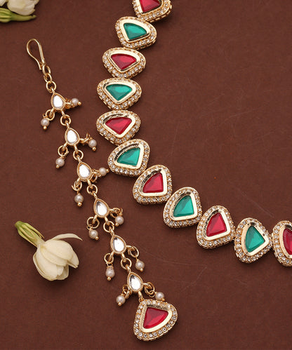Kundan Multicolour Triangle Shape Necklace Set