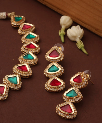 Kundan Multicolour Triangle Shape Necklace Set