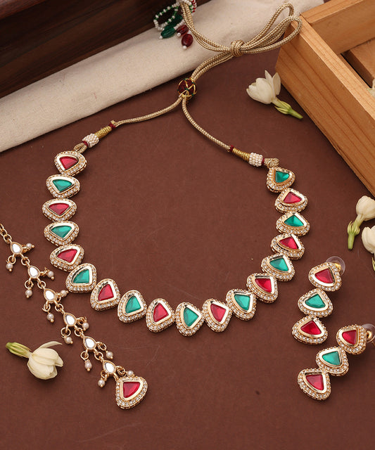 Kundan Multicolour Triangle Shape Necklace Set
