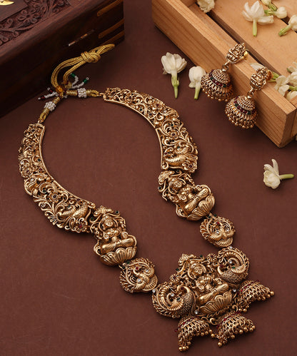 Statement Temple Necklace Set with Laxmi Motif Pendant