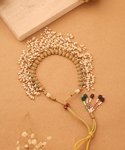 Gold Plated South Indian Style Necklace with Pearl Drops