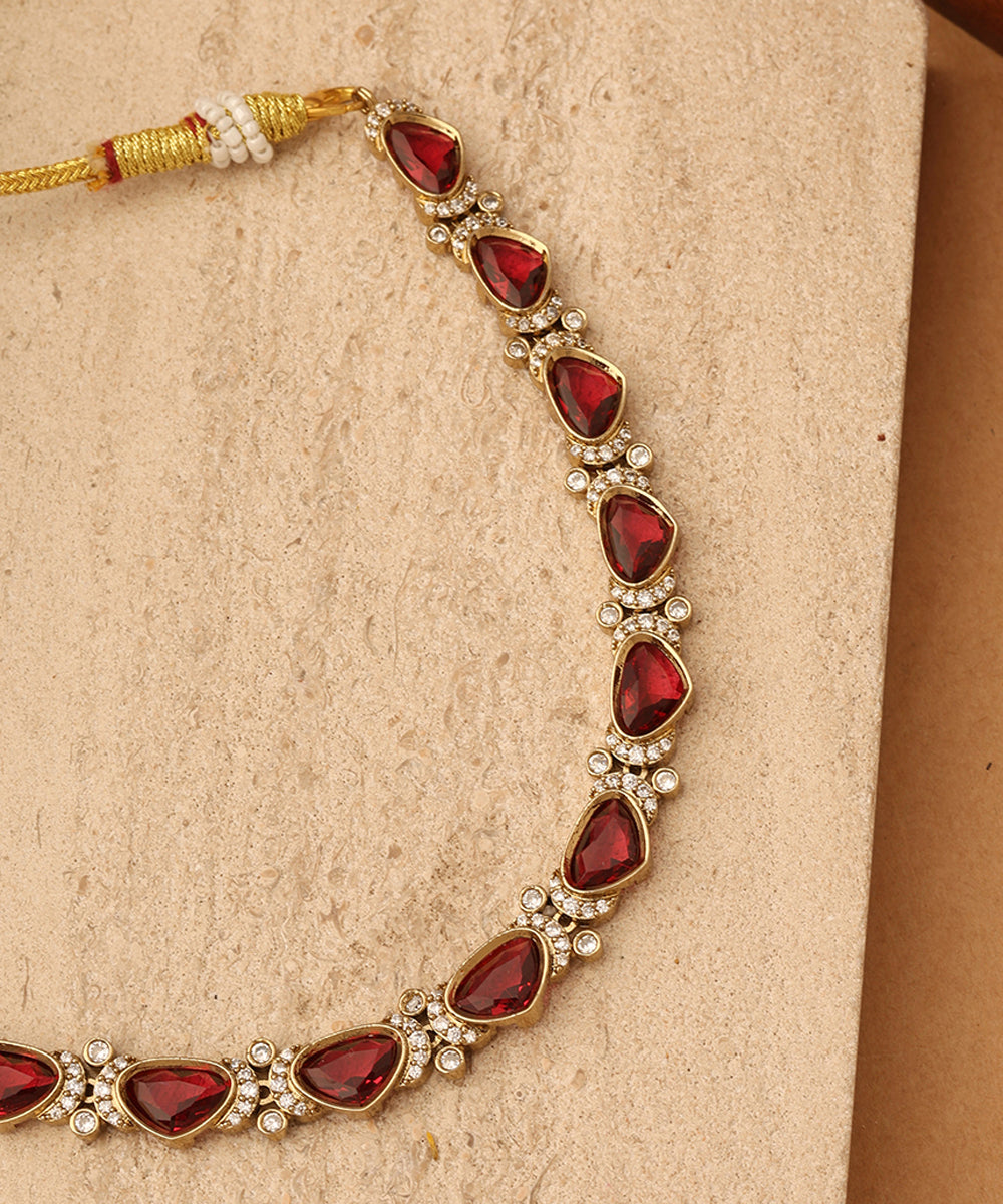 Crimson Elegance Gold Plated Necklace Set