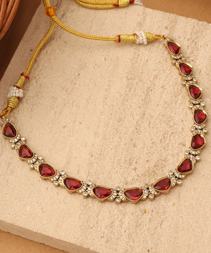 Crimson Elegance Gold Plated Necklace Set