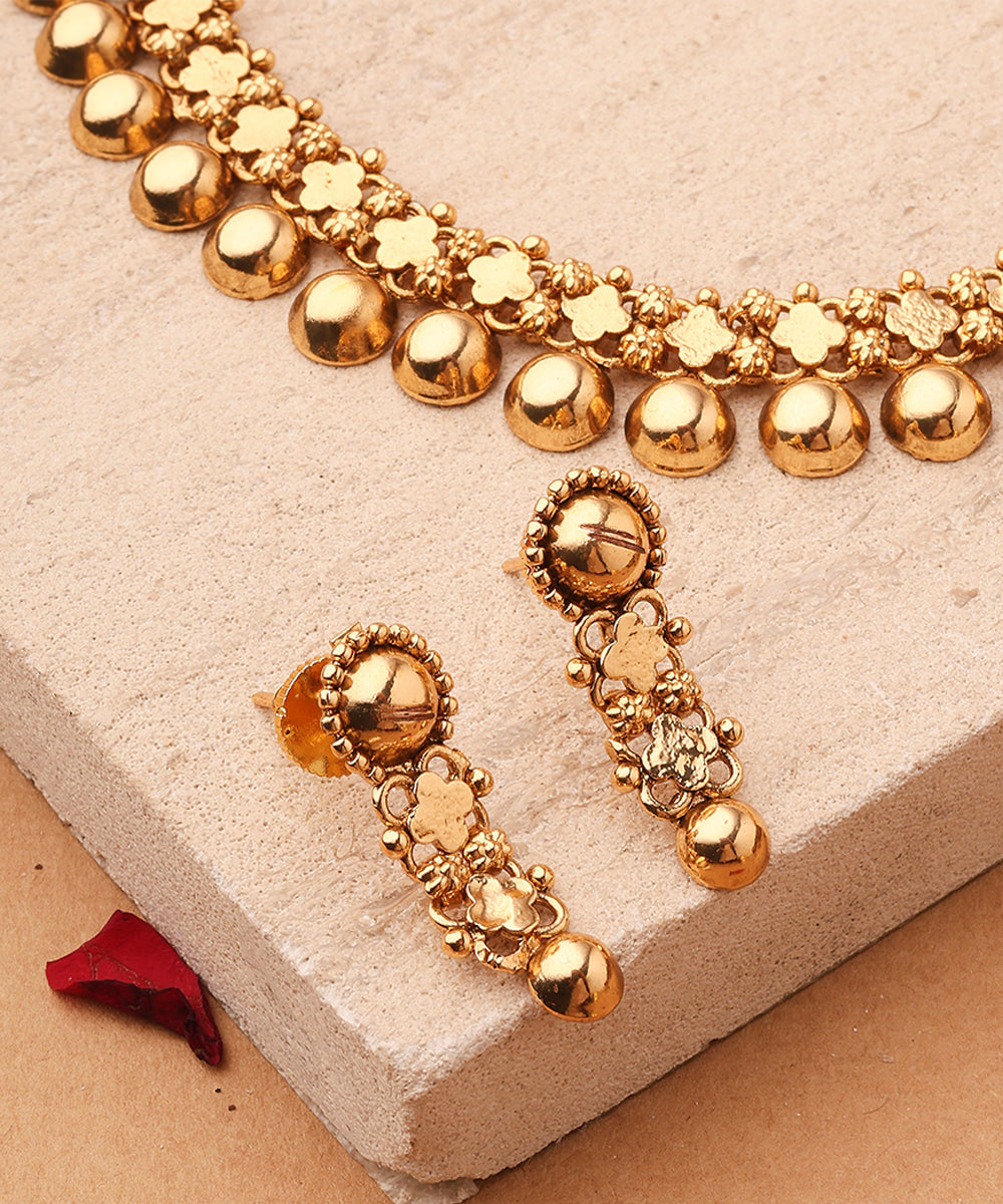 Golden Clove Charm Necklace and Earring Set
