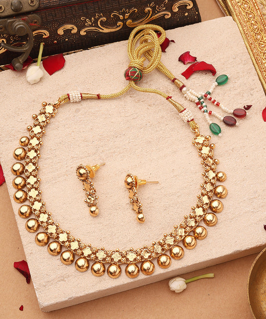Golden Clove Charm Necklace and Earring Set