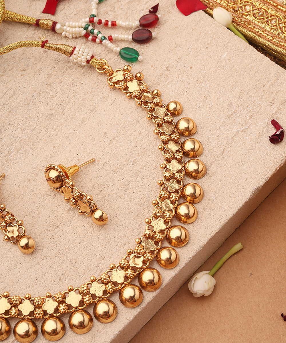 Golden Clove Charm Necklace and Earring Set