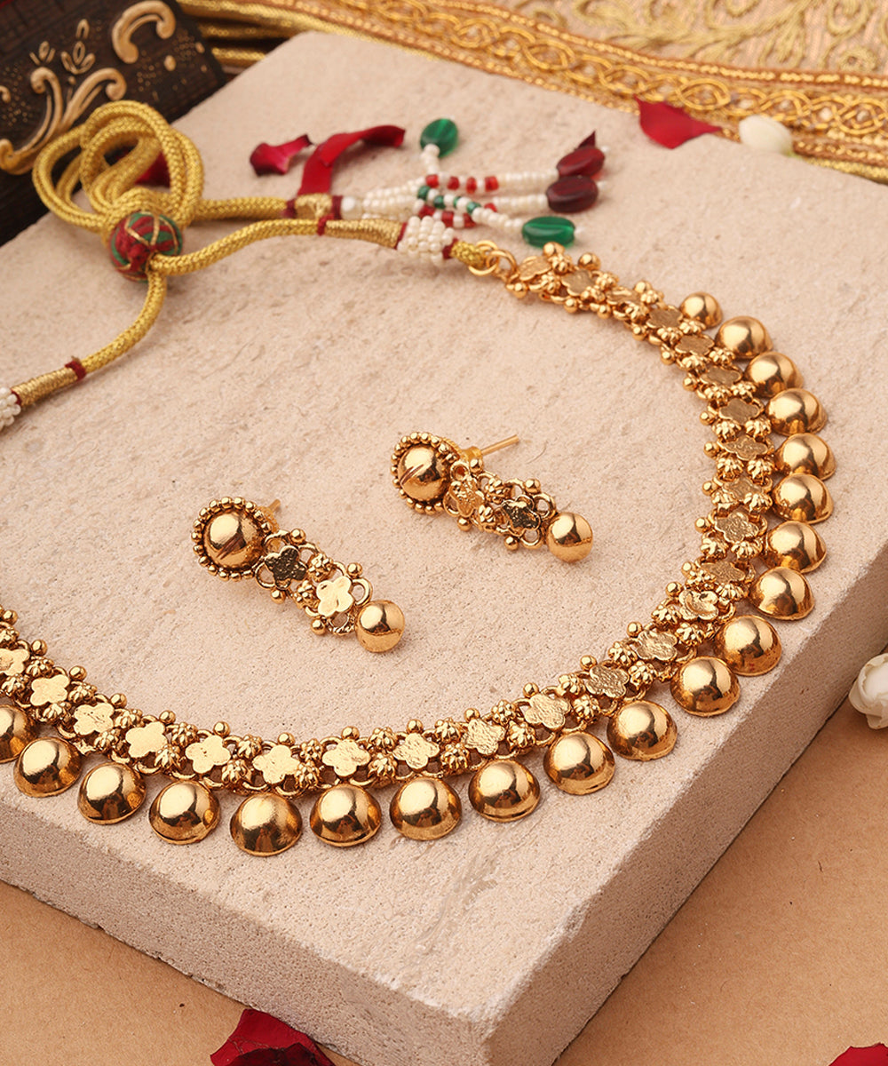 Golden Clove Charm Necklace and Earring Set
