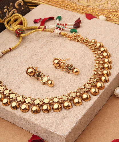 Golden Clove Charm Necklace and Earring Set