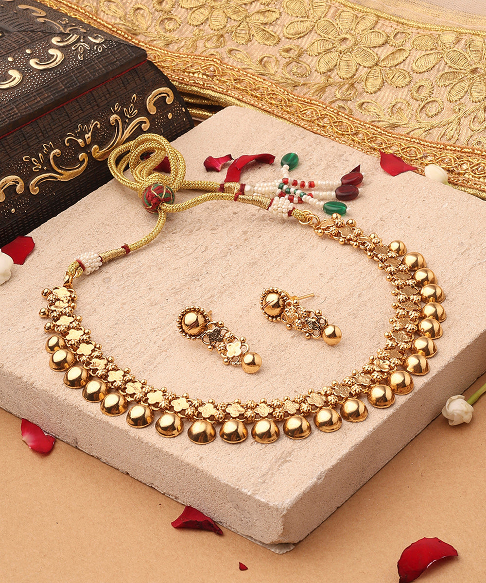 Golden Clove Charm Necklace and Earring Set