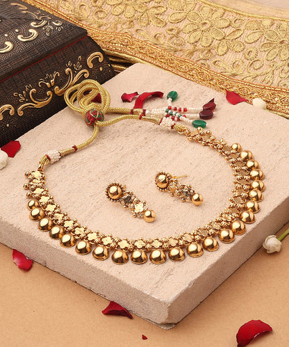 Golden Clove Charm Necklace and Earring Set