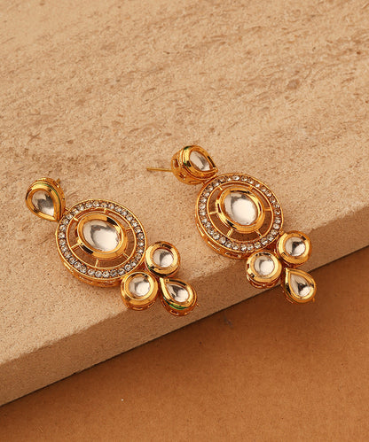 Long White Stone Necklace Set with Kundan Pendant