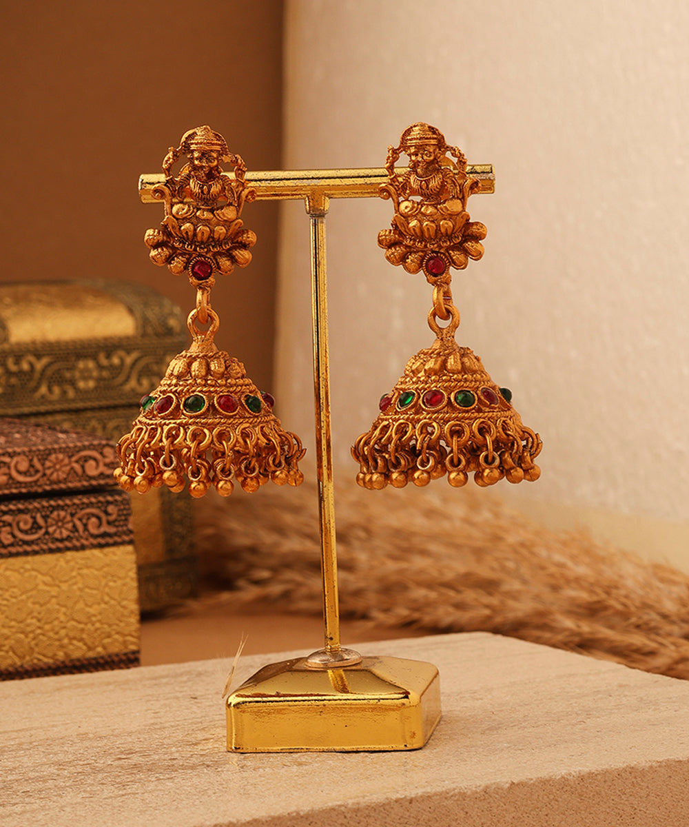 Gold Plated Temple Necklace Set with Goddess Motif